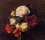 Henri Fantin-latour Canvas Paintings - Roses and Nasturtiums